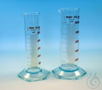 Measuring cylinders, low form, borosilicate glass 3.3, hexagonal base, amber...